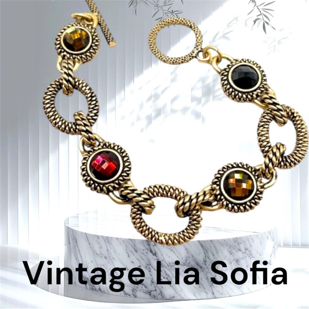 Lia Sofia Retired Vintage Bracelet w simulated rubies and blue stones NWOT 7.5”